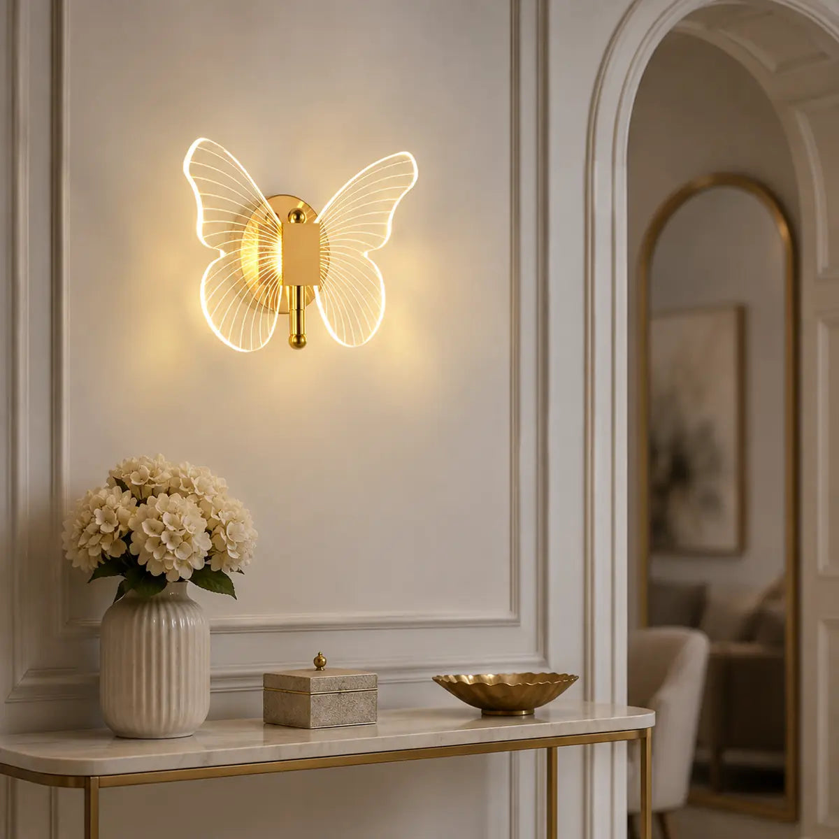 Modern Metal Acrylic Butterfly LED Wall Light - Tricolor Dimming, Decorative Sconce