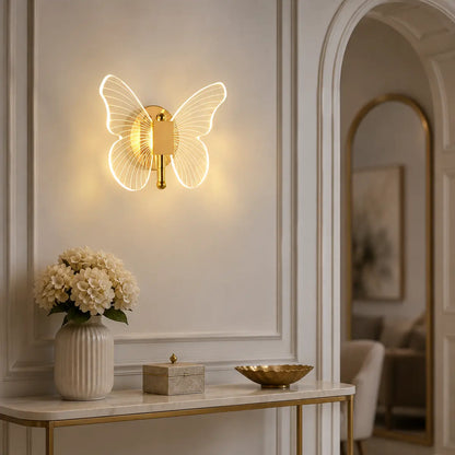 Modern Metal Acrylic Butterfly LED Wall Light - Tricolor Dimming, Decorative Sconce
