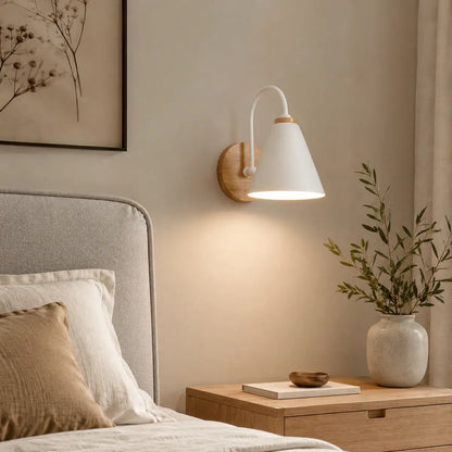 Minimalist Nordic LED Wall Light - Built-in Switch, E27 Base, Iron and Wood