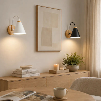 Minimalist Nordic LED Wall Light - Built-in Switch, E27 Base, Iron and Wood