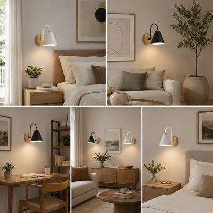 Minimalist Nordic LED Wall Light - Built-in Switch, E27 Base, Iron and Wood