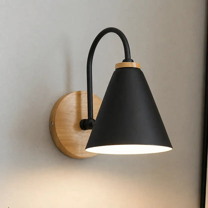 Minimalist Nordic LED Wall Light - Built-in Switch, E27 Base, Iron and Wood