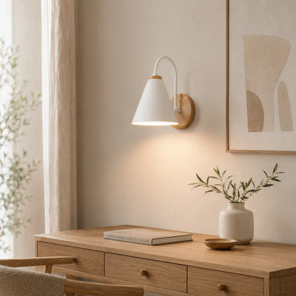 Minimalist Nordic LED Wall Light - Built-in Switch, E27 Base, Iron and Wood