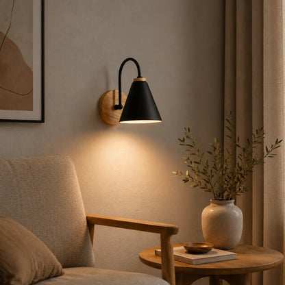 Minimalist Nordic LED Wall Light - Built-in Switch, E27 Base, Iron and Wood