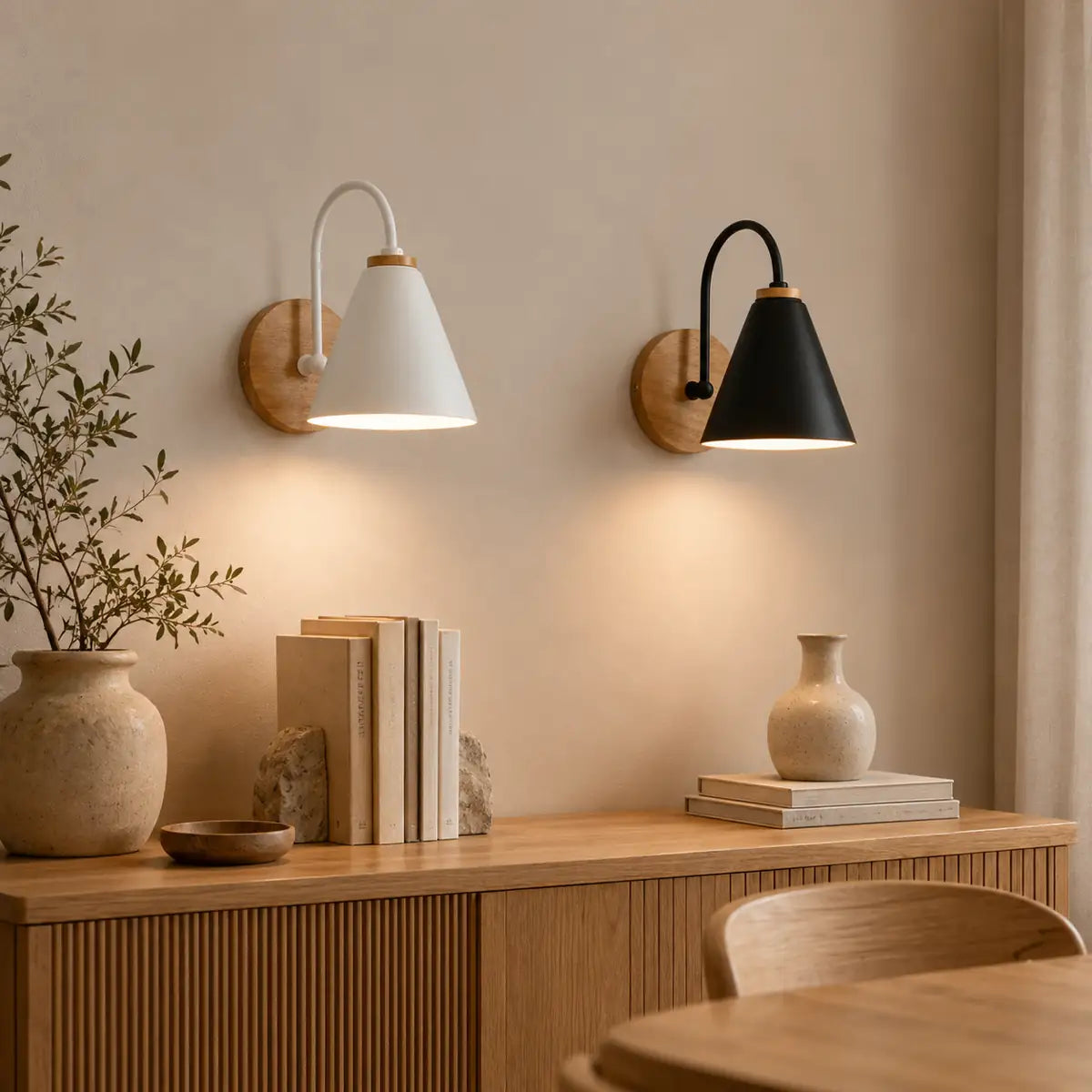 Minimalist Nordic LED Wall Light - Built-in Switch, E27 Base, Iron and Wood