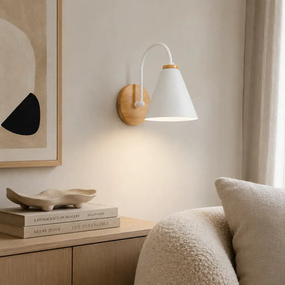 Minimalist Nordic LED Wall Light - Built-in Switch, E27 Base, Iron and Wood