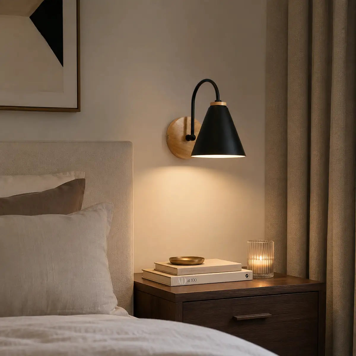Minimalist Nordic LED Wall Light - Built-in Switch, E27 Base, Iron and Wood
