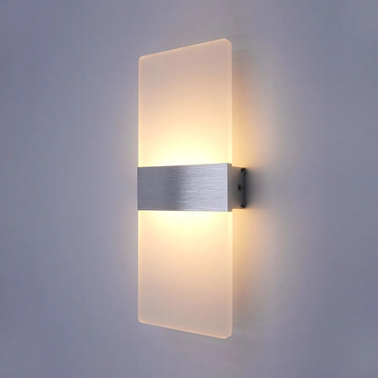 Modern Minimalist LED Wall Light - Rectangular Acrylic & Aluminum, 12W, Indoor Sconce for Bedroom