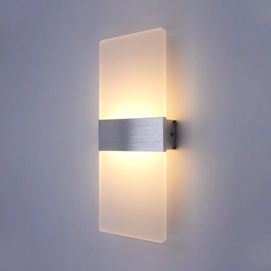 Modern Minimalist LED Wall Light - Rectangular Acrylic & Aluminum, 12W, Indoor Sconce for Bedroom
