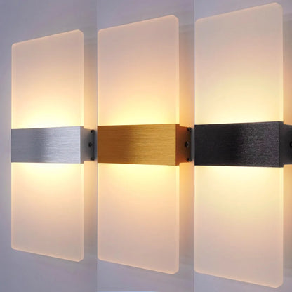 Modern Minimalist LED Wall Light - Rectangular Acrylic & Aluminum, 12W, Indoor Sconce for Bedroom