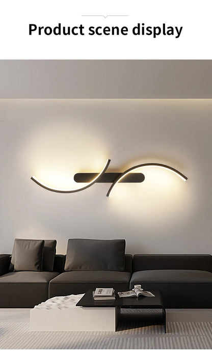 Moderne S-förmige LED-Wandleuchte mit zwei Lichtbögen – Schwarzes Mondlicht-Design, 3-farbige Dimmfunktion, Aluminium & Silikon