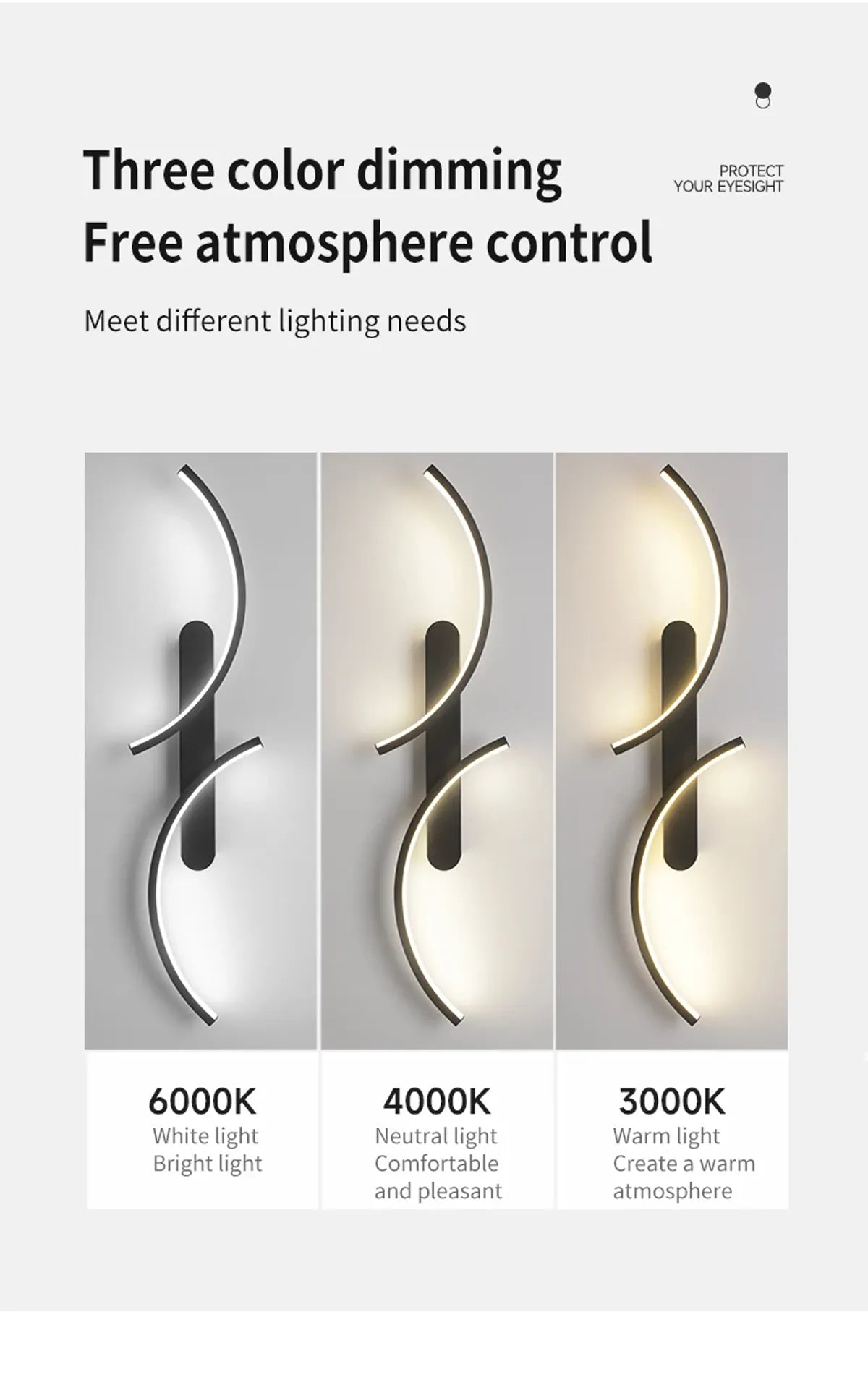 S Shape Light Feature Modern S-Shaped Dual-Arc LED Wall Light - Black Moonlight Design, 3-Co ...