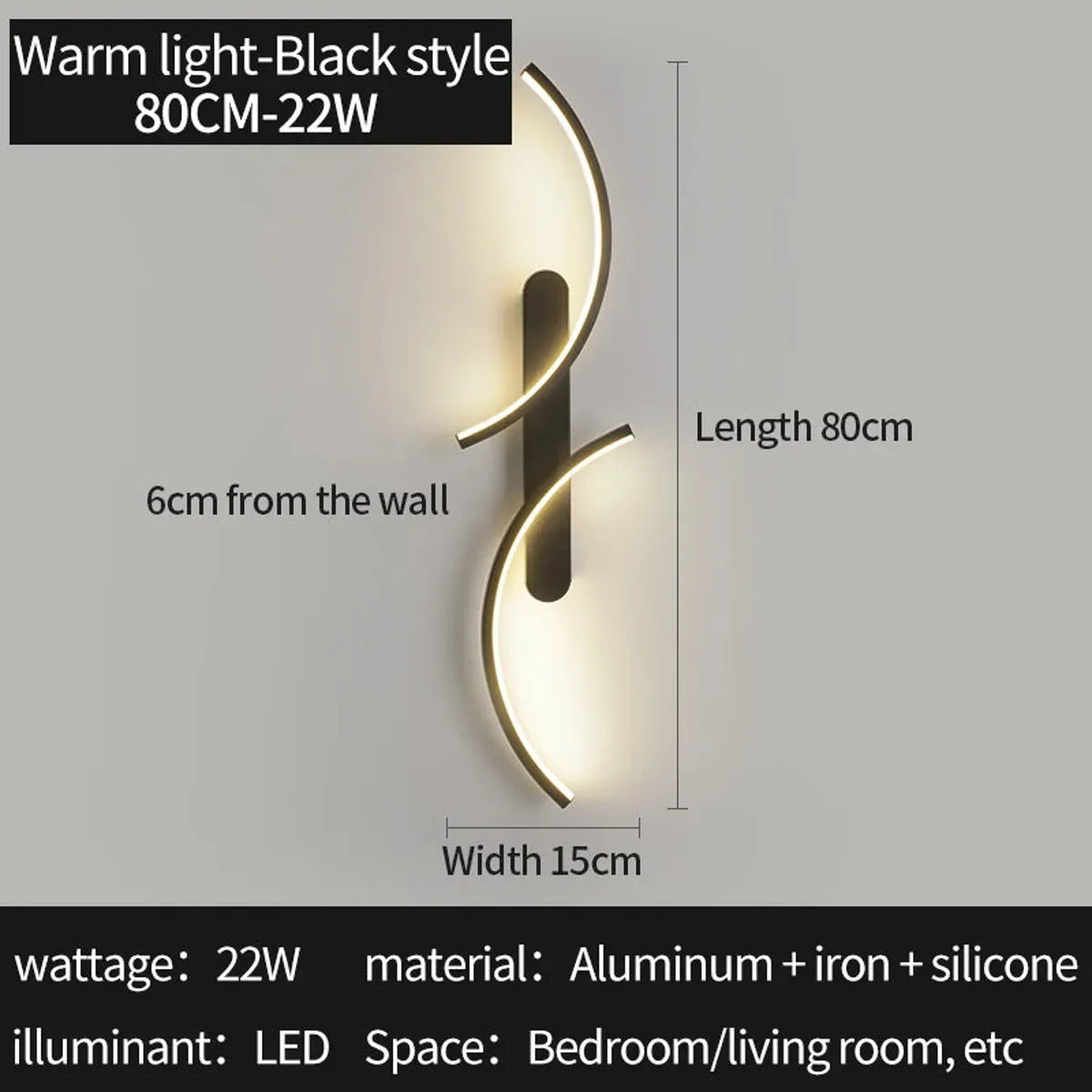 S Shape Light Feature Modern S-Shaped Dual-Arc LED Wall Light - Black Moonlight Design, 3-Co ...