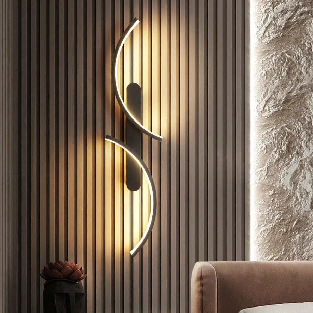 S Shape Light Feature Modern S-Shaped Dual-Arc LED Wall Light - Black Moonlight Design, 3-Co ...