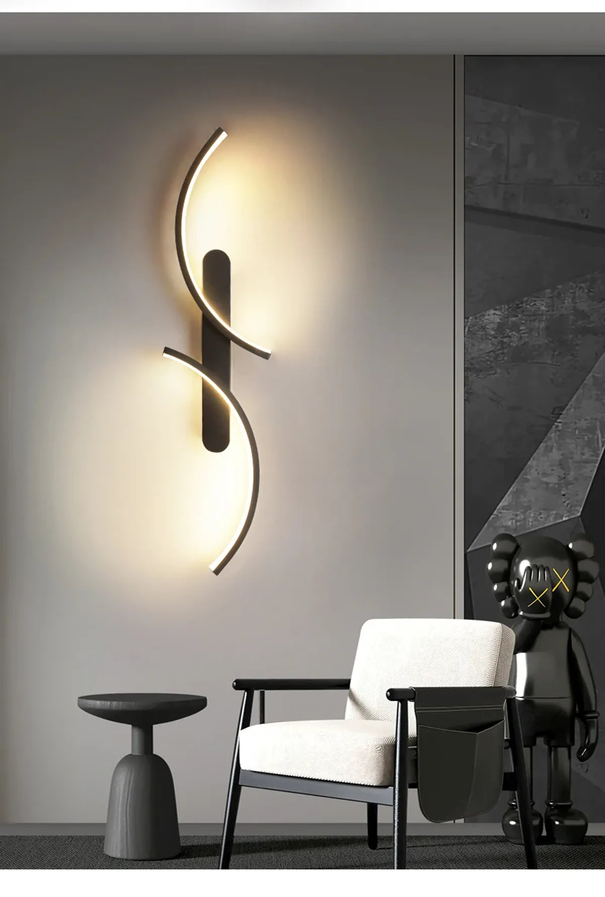 S Shape Light Feature Modern S-Shaped Dual-Arc LED Wall Light - Black Moonlight Design, 3-Co ...