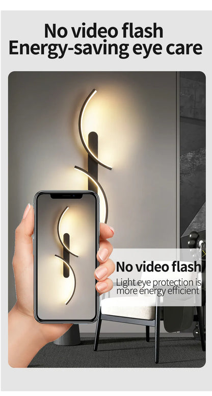 Moderne S-förmige LED-Wandleuchte mit zwei Lichtbögen – Schwarzes Mondlicht-Design, 3-farbige Dimmfunktion, Aluminium & Silikon