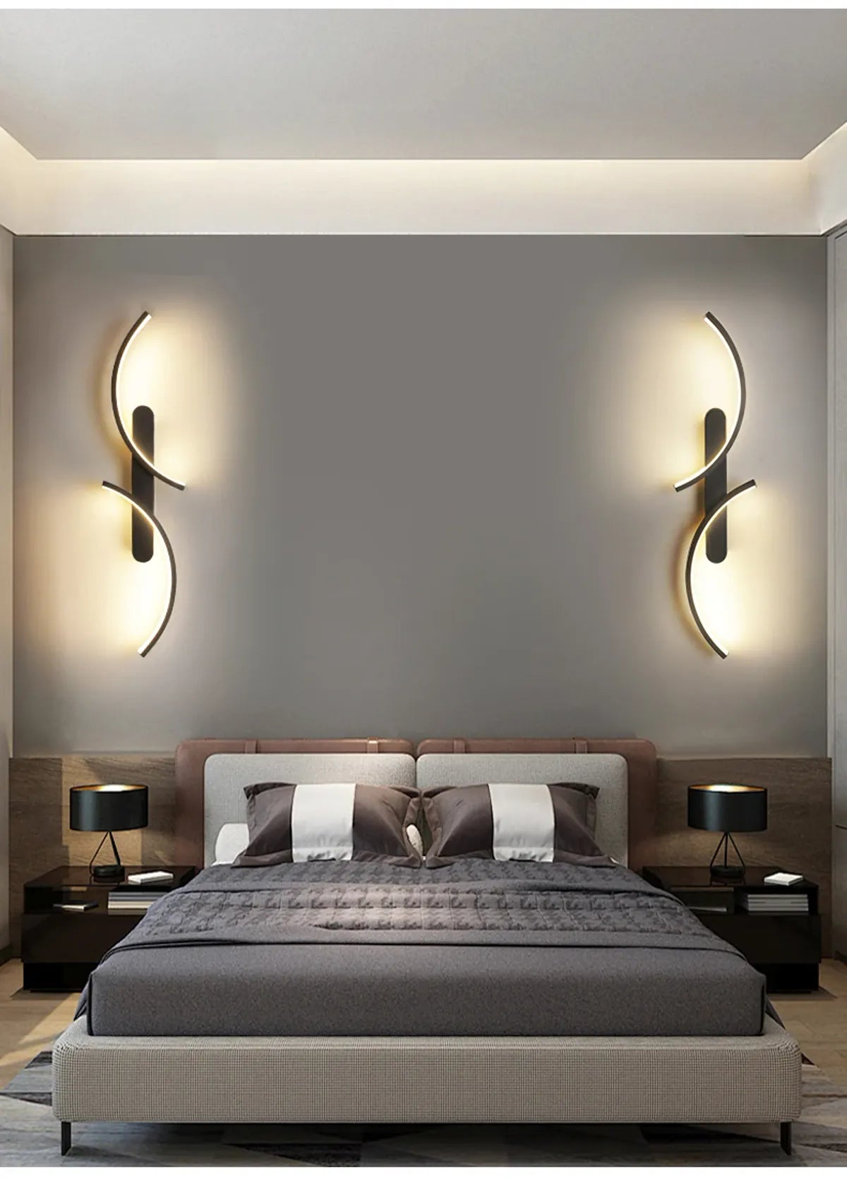 S Shape Light Feature Modern S-Shaped Dual-Arc LED Wall Light - Black Moonlight Design, 3-Co ...
