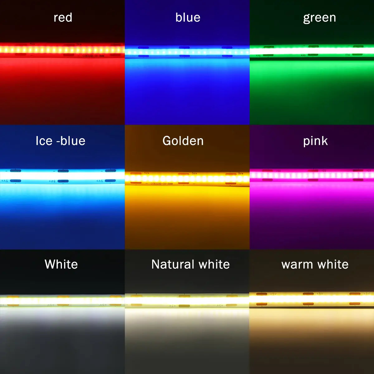 Motion Sensor COB LED Strip Light - Battery-Powered, 320 LEDs/m, Multi-Color, 3mm/5mm/8mm