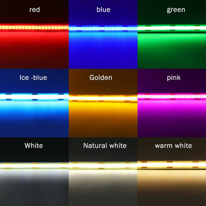 Motion Sensor COB LED Strip Light - Battery-Powered, 320 LEDs/m, Multi-Color, 3mm/5mm/8mm