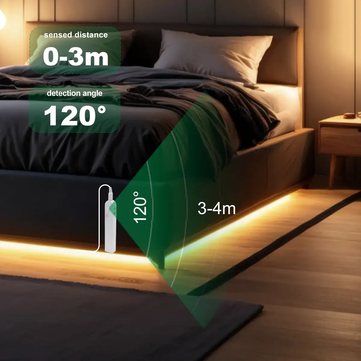 Motion Sensor COB LED Strip Light - Battery-Powered, 320 LEDs/m, Multi-Color, 3mm/5mm/8mm