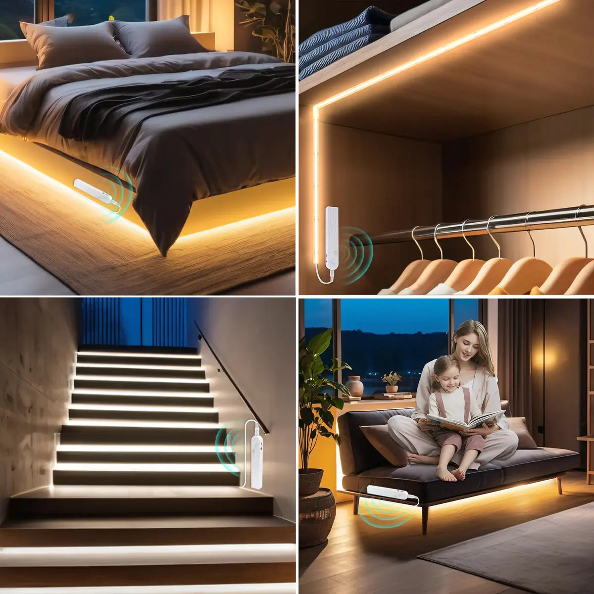 Motion Sensor COB LED Strip Light - Battery-Powered, 320 LEDs/m, Multi-Color, 3mm/5mm/8mm
