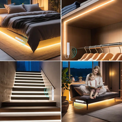 Motion Sensor COB LED Strip Light - Battery-Powered, 320 LEDs/m, Multi-Color, 3mm/5mm/8mm