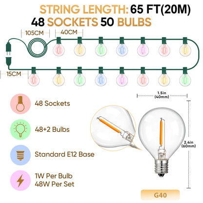 Multicolor G40 Outdoor String Lights 110V Led String Light Waterproof Connectable - Lumaz