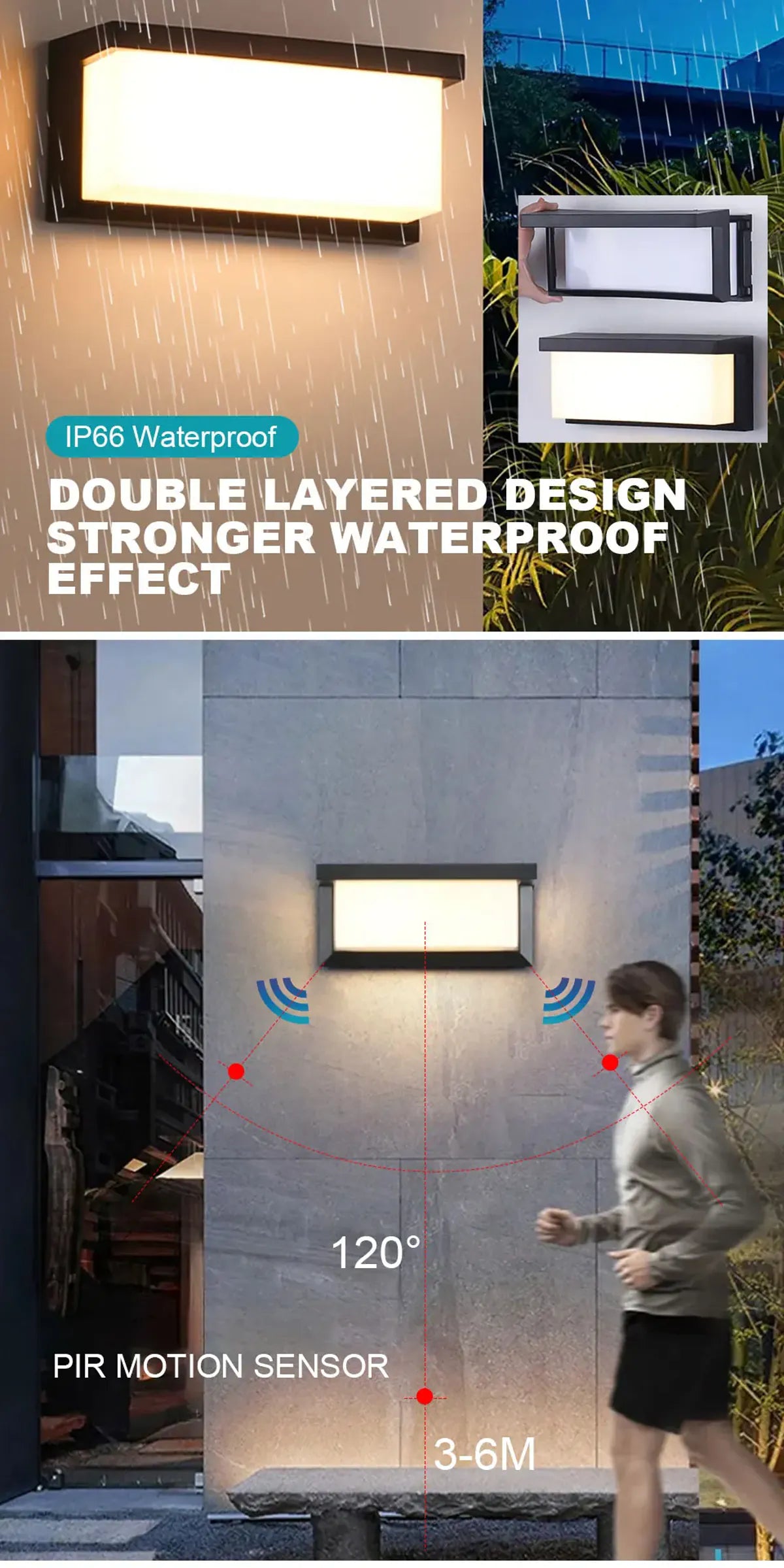 Multiple Styles Motion-Sensor LED Outdoor Wall Light for Porch & Garden