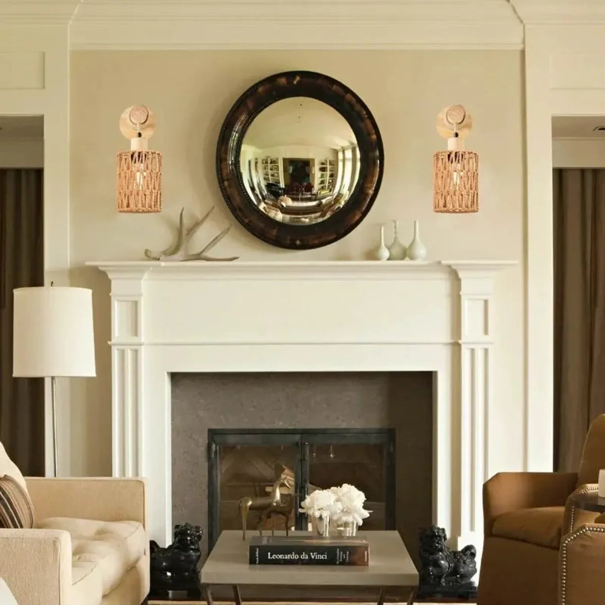 Naturinspirierte, handgefertigte Rattan-Wandleuchte – Hanfseil-Design, Landhausstil, E26/E27-Leuchtmittel