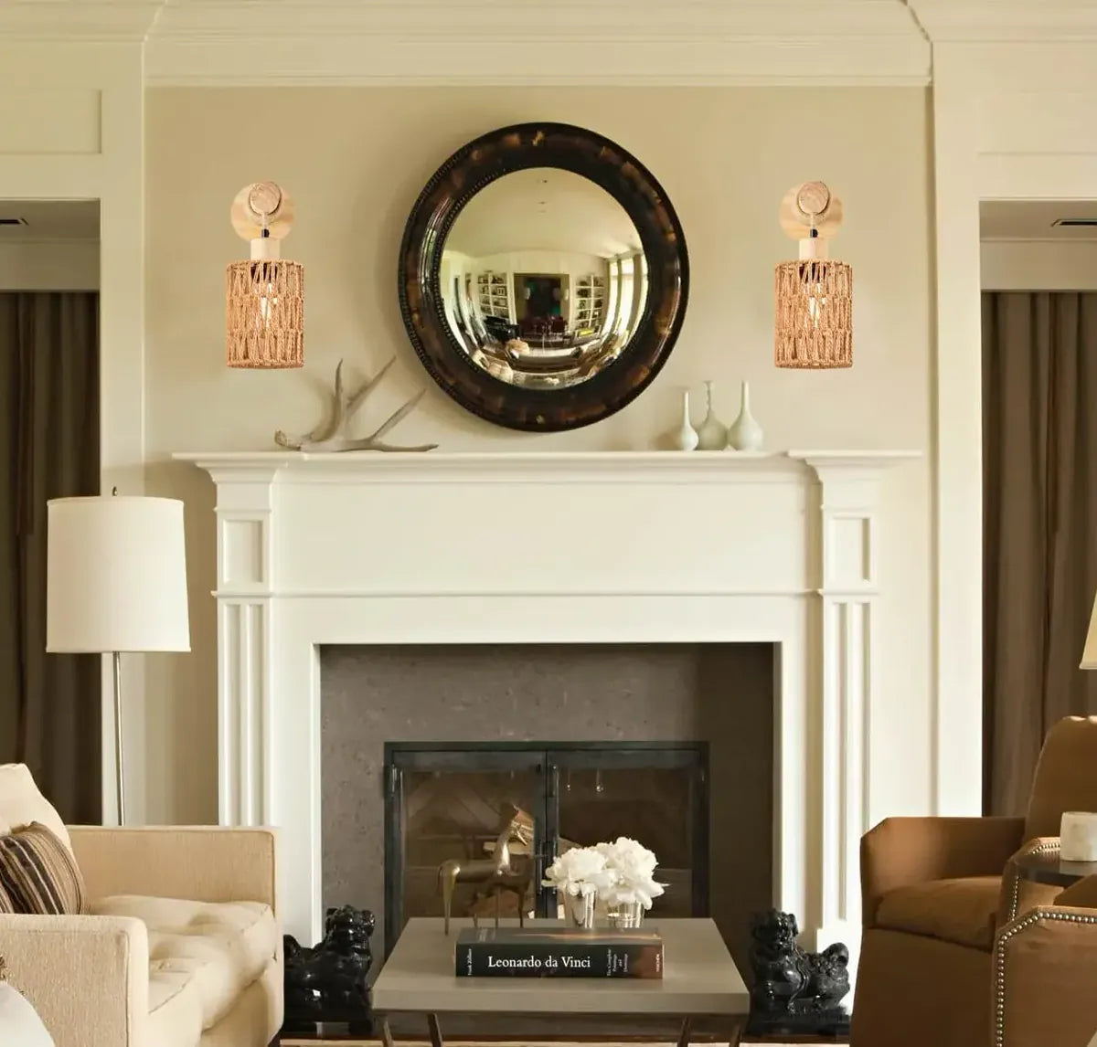 Naturinspirierte, handgefertigte Rattan-Wandleuchte – Hanfseil-Design, Landhausstil, E26/E27-Leuchtmittel