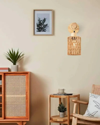 Naturinspirierte, handgefertigte Rattan-Wandleuchte – Hanfseil-Design, Landhausstil, E26/E27-Leuchtmittel