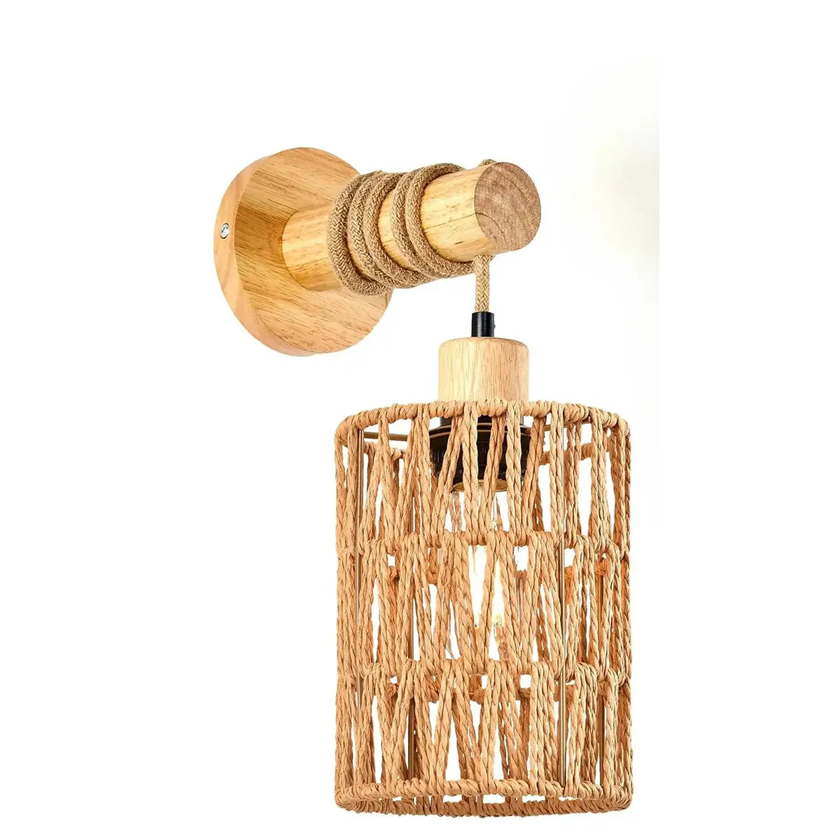 Naturinspirierte, handgefertigte Rattan-Wandleuchte – Hanfseil-Design, Landhausstil, E26/E27-Leuchtmittel