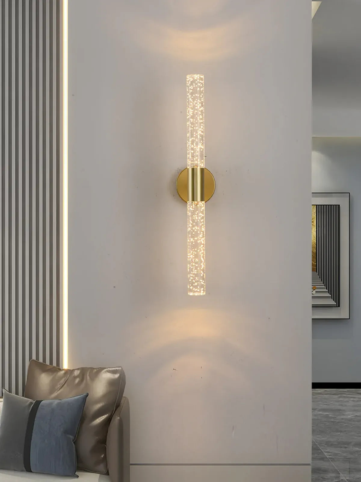 LED-Wandleuchte Nordic Crystal Bubble Rod – Aluminiumsockel, nach oben und unten gerichtete Beleuchtung, Schwarz/Gold