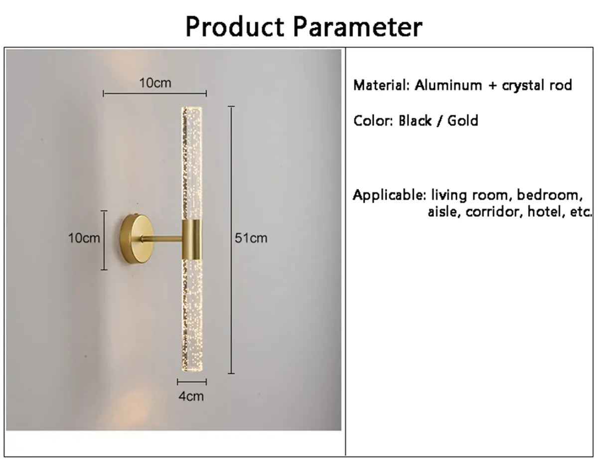 LED-Wandleuchte Nordic Crystal Bubble Rod – Aluminiumsockel, nach oben und unten gerichtete Beleuchtung, Schwarz/Gold