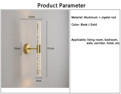 LED-Wandleuchte Nordic Crystal Bubble Rod – Aluminiumsockel, nach oben und unten gerichtete Beleuchtung, Schwarz/Gold