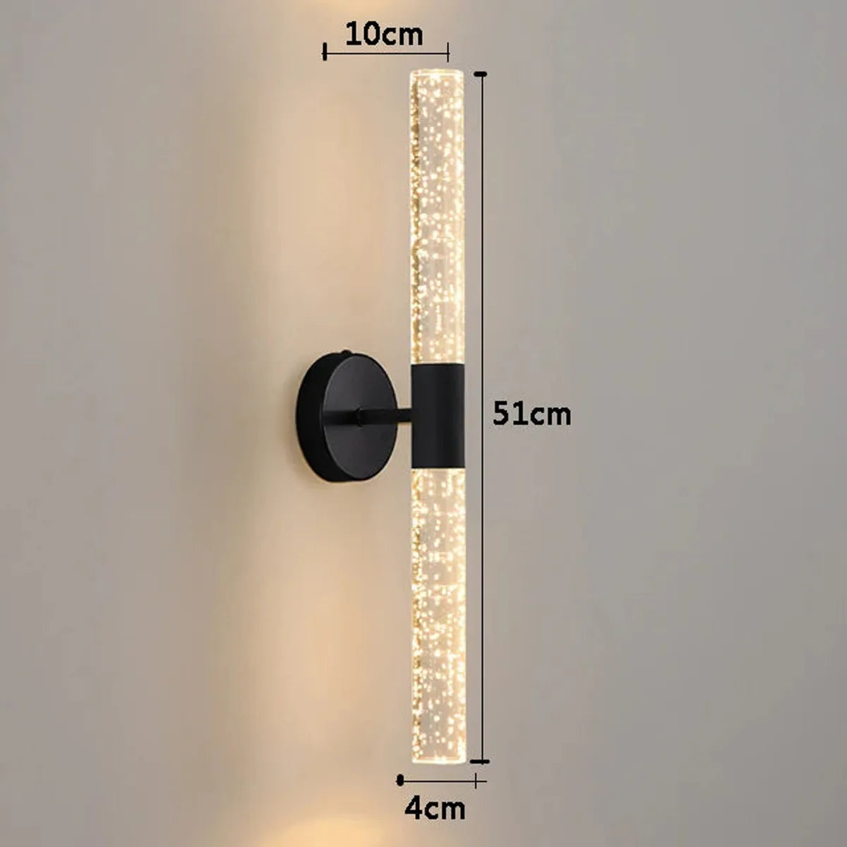 LED-Wandleuchte Nordic Crystal Bubble Rod – Aluminiumsockel, nach oben und unten gerichtete Beleuchtung, Schwarz/Gold