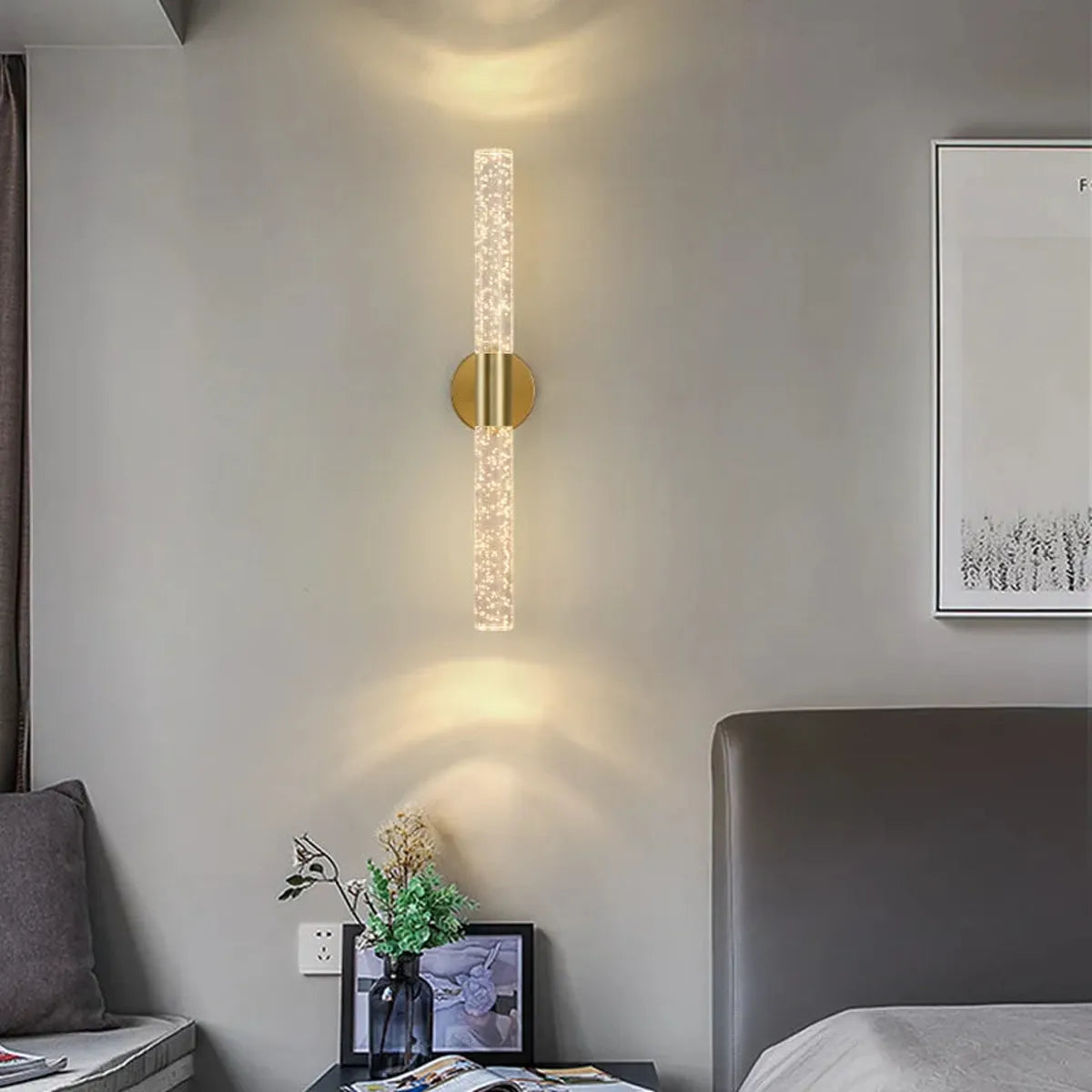 LED-Wandleuchte Nordic Crystal Bubble Rod – Aluminiumsockel, nach oben und unten gerichtete Beleuchtung, Schwarz/Gold