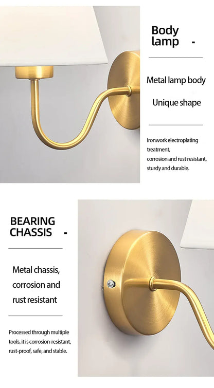 Nordische Stoffwandleuchte – Modernes Design aus Eisen und Stoff, E26/E27-Leuchtmittel, eleganter Schwanenhals, Festanschluss