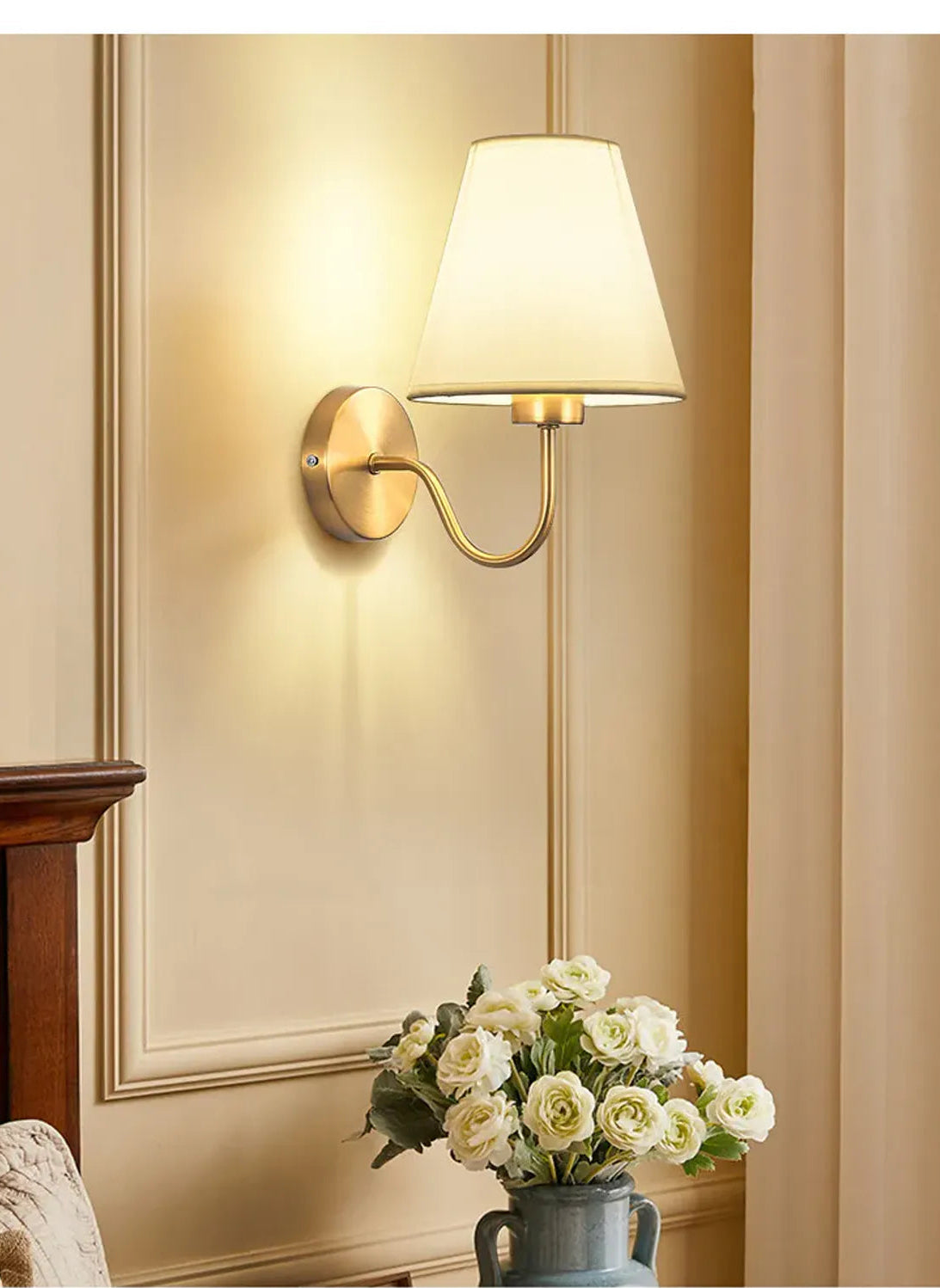 Nordische Stoffwandleuchte – Modernes Design aus Eisen und Stoff, E26/E27-Leuchtmittel, eleganter Schwanenhals, Festanschluss