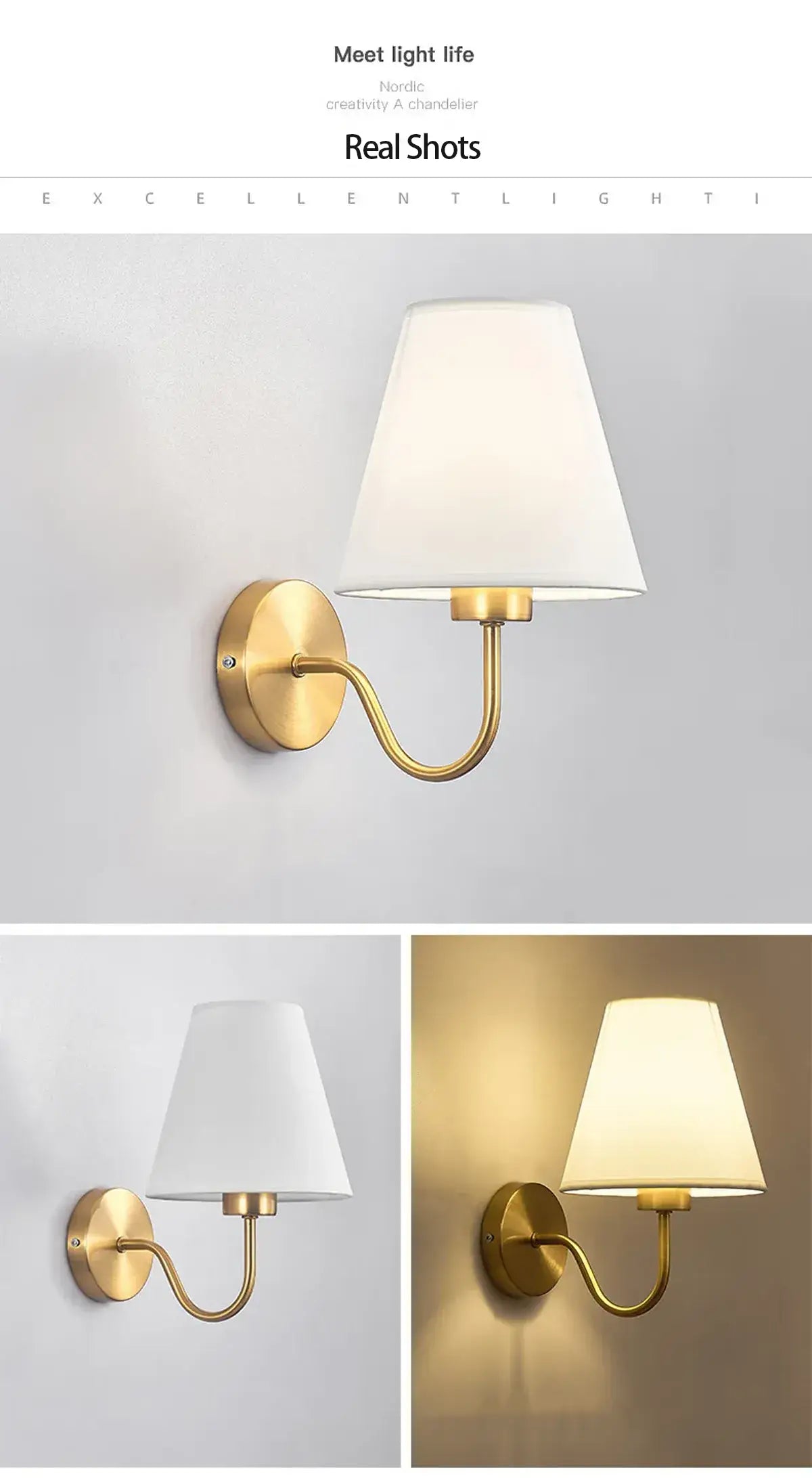 Nordische Stoffwandleuchte – Modernes Design aus Eisen und Stoff, E26/E27-Leuchtmittel, eleganter Schwanenhals, Festanschluss