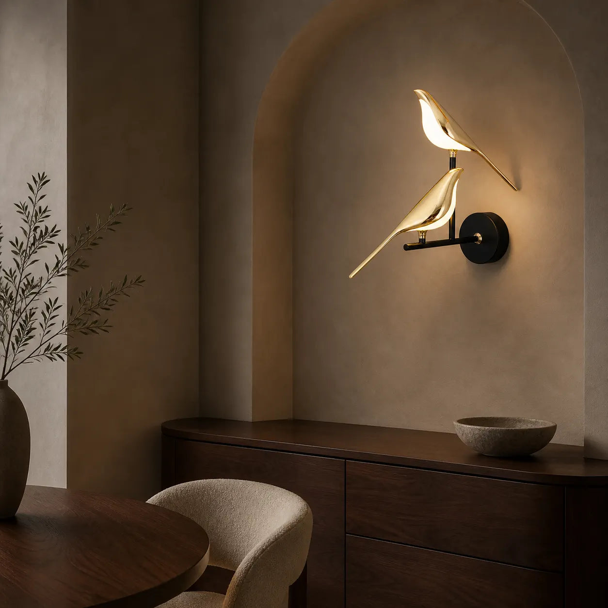 Applique murale LED Oiseau d'or nordique - Angle réglable, design créatif