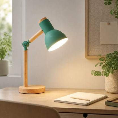 Nordische LED-Tischleuchte aus Holz – 5 Farben, drehbarer Kopf, E26/E27, verschiedene Steckeroptionen