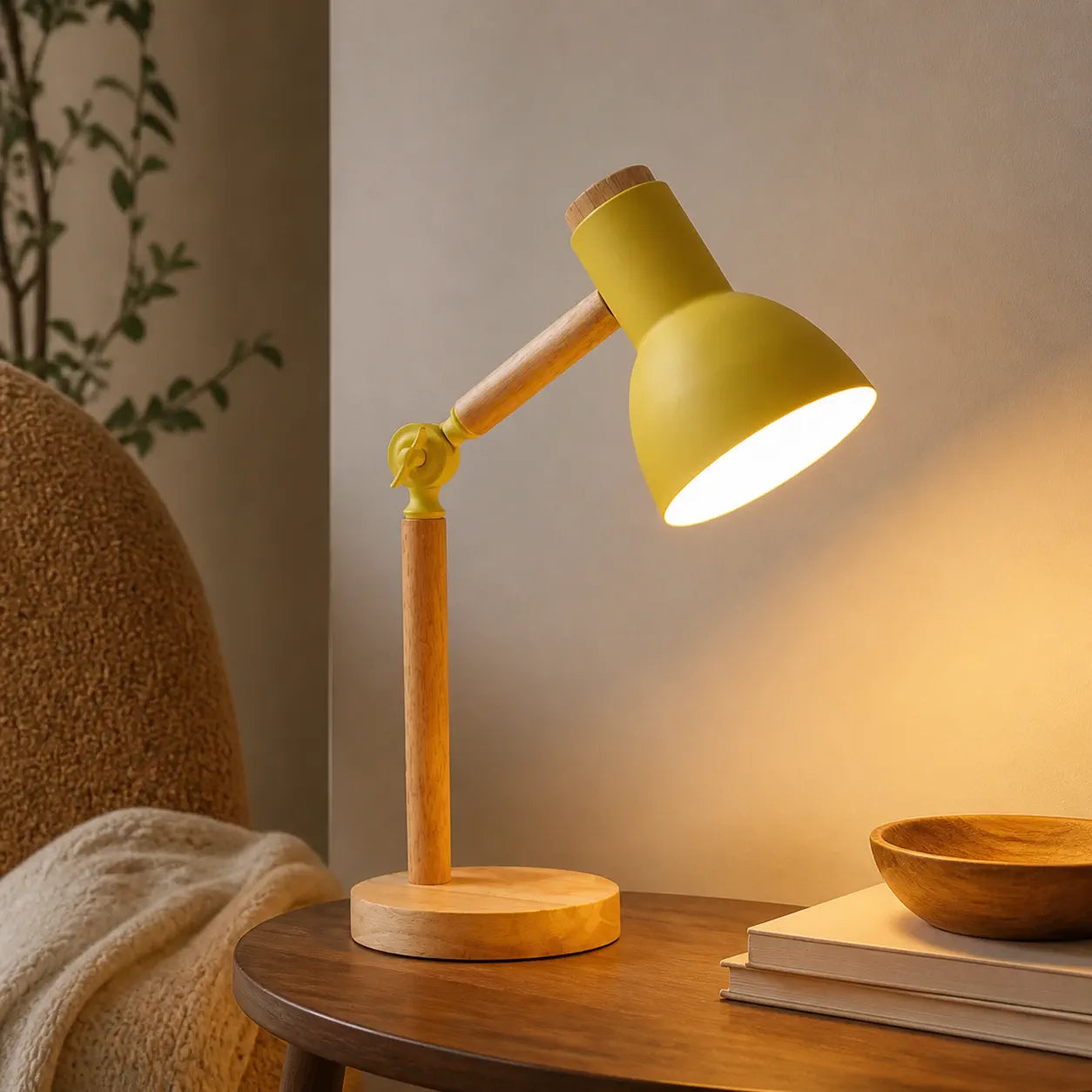 Nordische LED-Tischleuchte aus Holz – 5 Farben, drehbarer Kopf, E26/E27, verschiedene Steckeroptionen