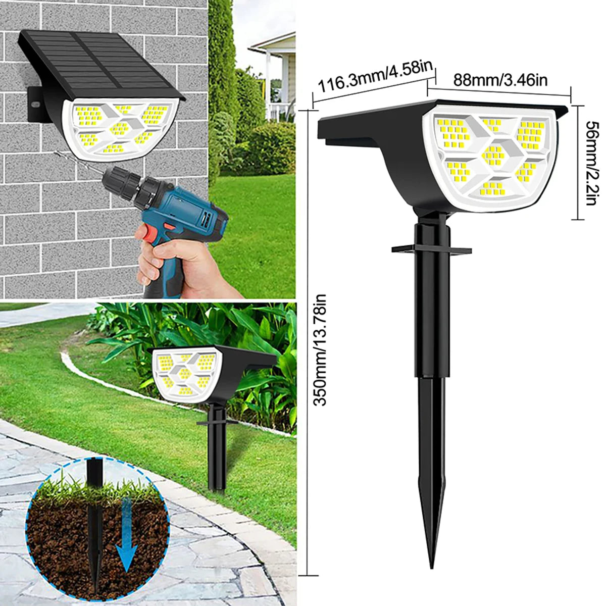 Outdoor 72/68 LEDs Solar Landscape Spotlight Waterproof 3 Modes Solar Garden Lights