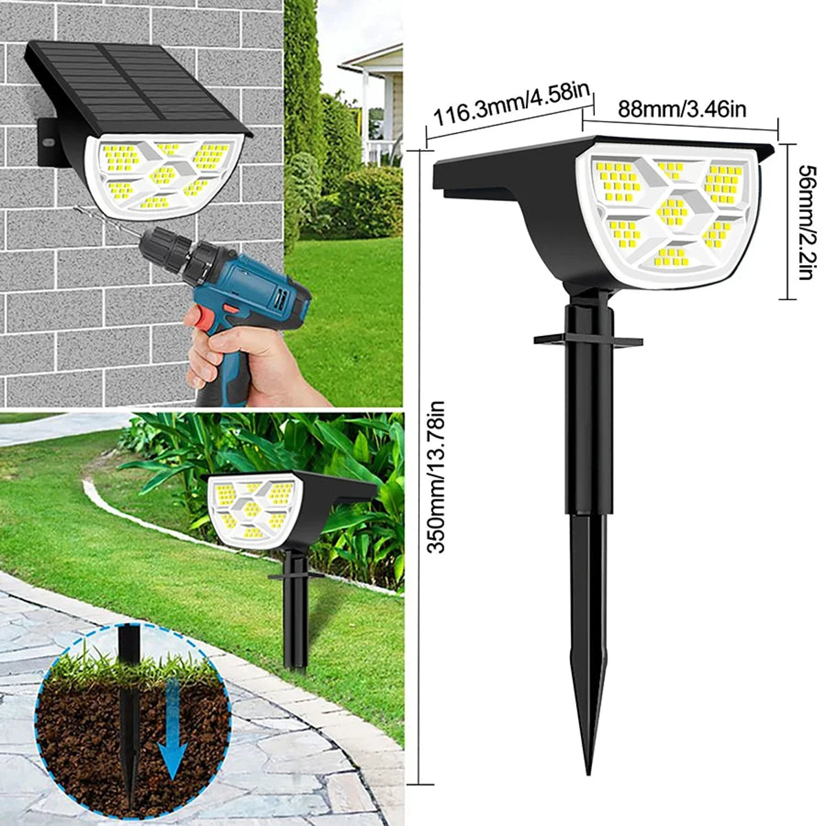 Outdoor 72/68 LEDs Solar Landscape Spotlight Waterproof 3 Modes Solar Garden Lights