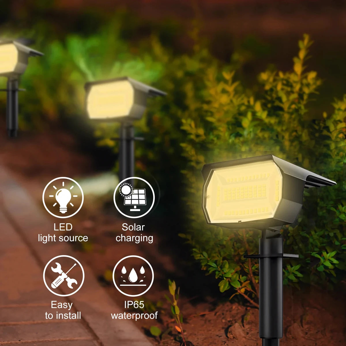 Outdoor 72/68 LEDs Solar Landscape Spotlight Waterproof 3 Modes Solar Garden Lights