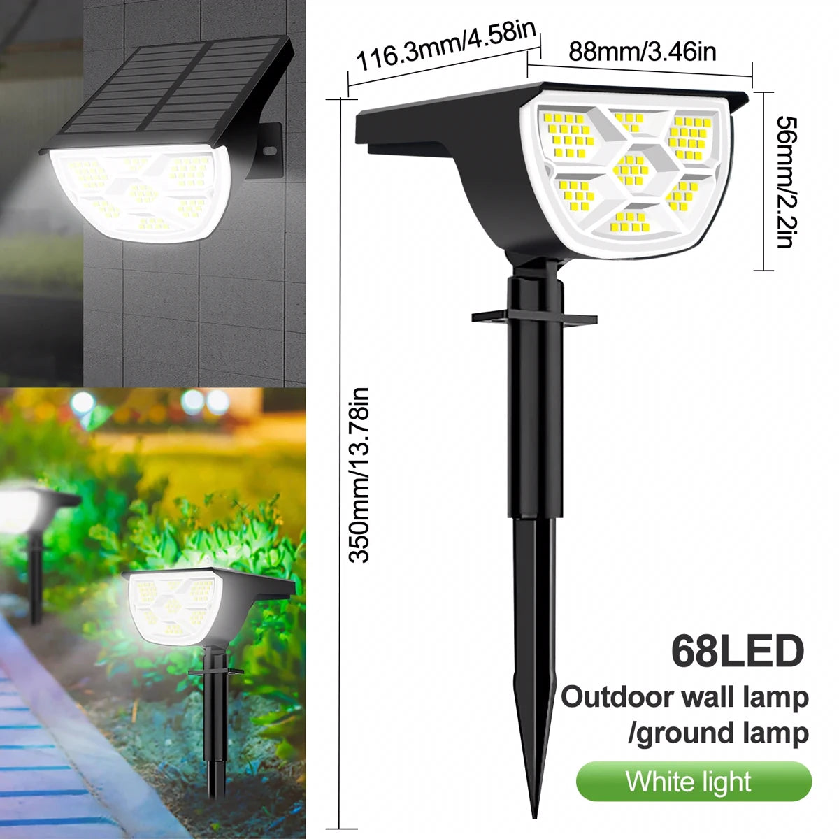 Outdoor 72/68 LEDs Solar Landscape Spotlight Waterproof 3 Modes Solar Garden Lights