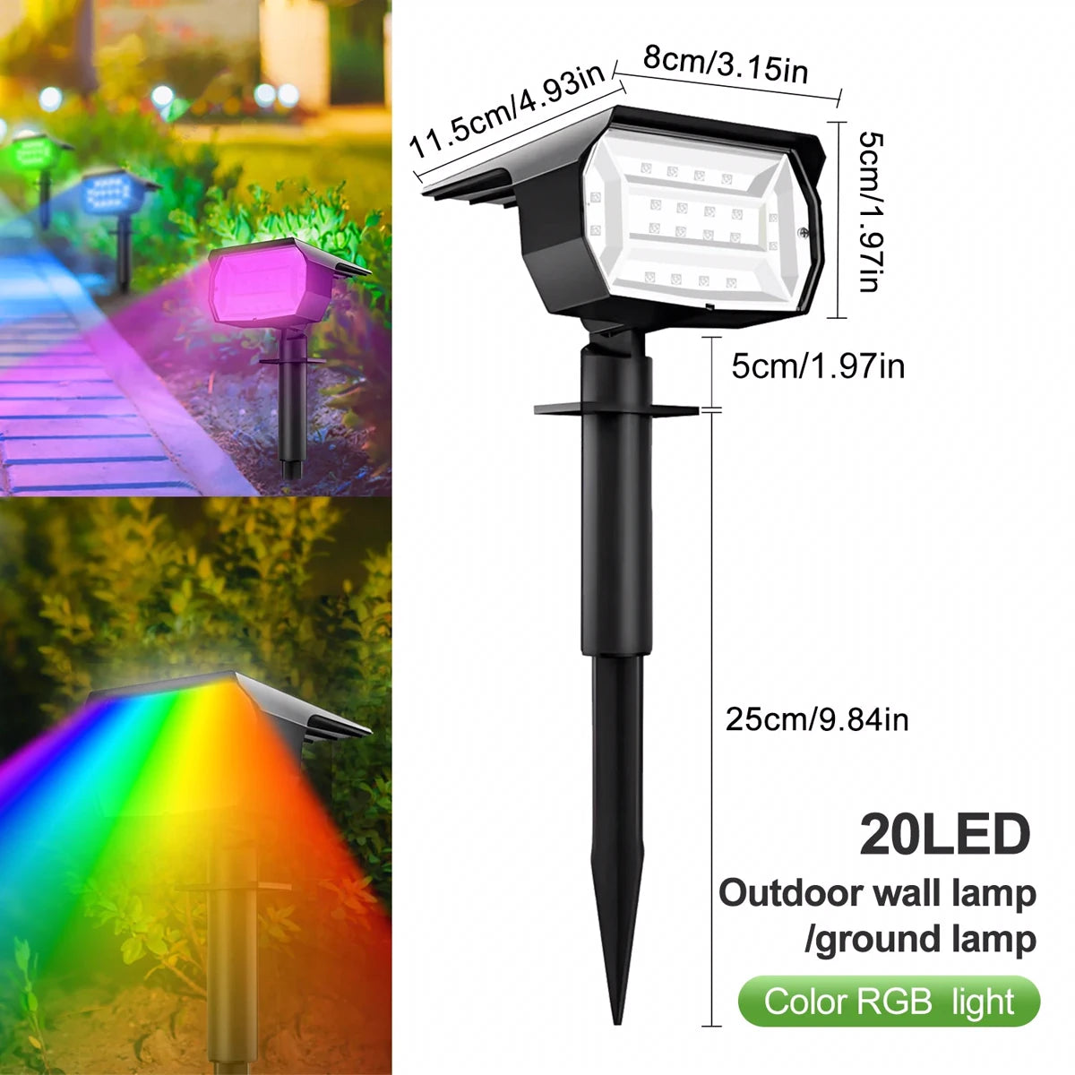 Outdoor 72/68 LEDs Solar Landscape Spotlight Waterproof 3 Modes Solar Garden Lights