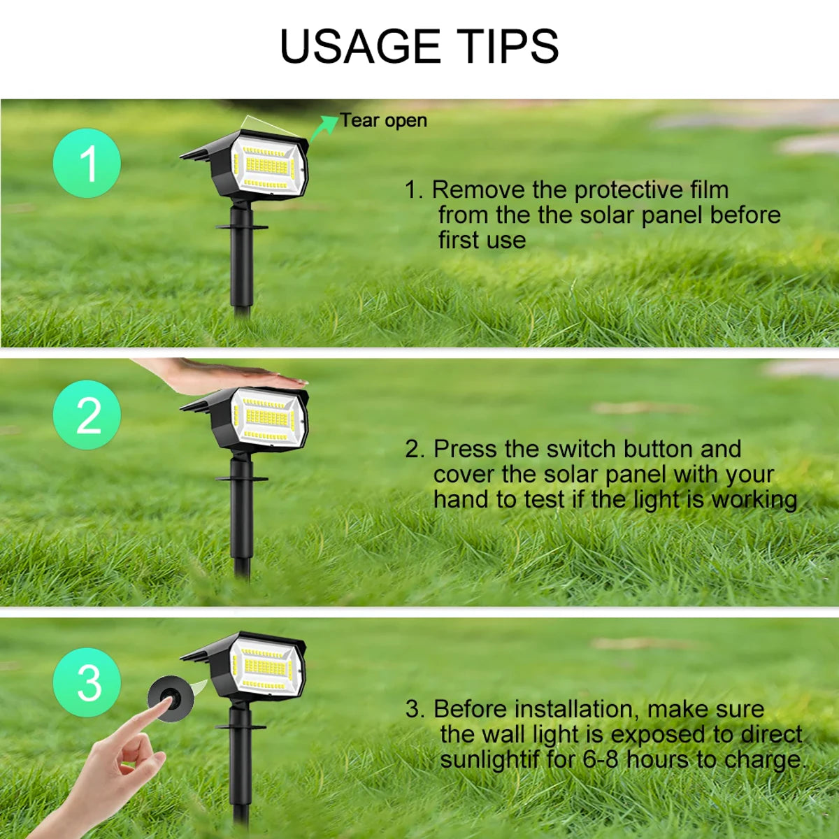 Outdoor 72/68 LEDs Solar Landscape Spotlight Waterproof 3 Modes Solar Garden Lights