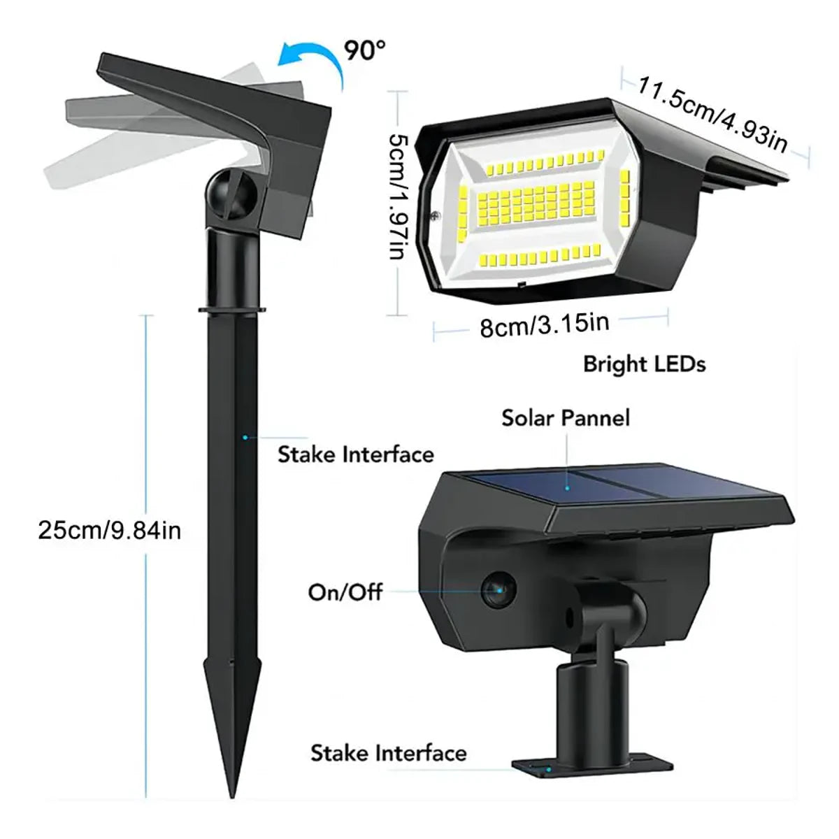 Outdoor 72/68 LEDs Solar Landscape Spotlight Waterproof 3 Modes Solar Garden Lights